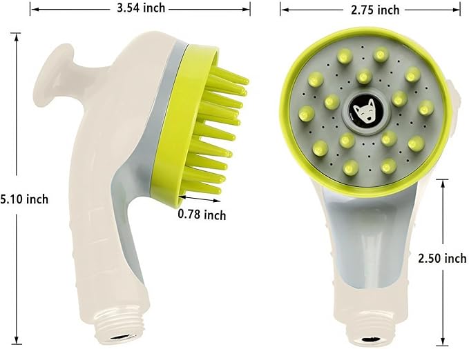Dog Shower Head Brush Splash Shield Indoor Outdoor Pet Wash Bath Grooming Accessories Water Pressure Control Rubber Scrubbing (1, White)