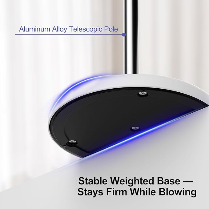 Hair Dryer Stand with 360 Rotating Head, Hands Free, Large Hook,Heavy Duty Base, Adjustable Height, TPU Padded Clip, Aluminum Alloy Holder for Home or Salon (White)