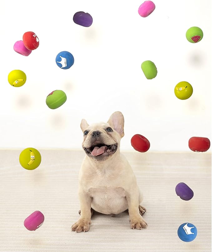 Squeaky Dog Ball, Latex Cute Dog Toys for Puppy and Small Dogs Soft Rubber Fetch Play Catch Ball Bounce and Funny Squeak Pet Toys