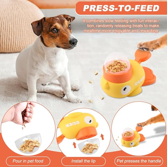 Dog Interactive Treat Dispenser, Duck-Shaped Slow Feeder Food Puzzle for Small Medium Dogs & Cats, Cat Treat Dispenser Toy Duck-Shaped