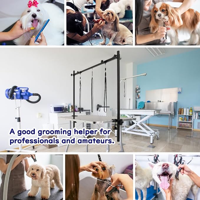KELIXU Dog Grooming Arm with Clamps - H Shape, Pet Grooming Table Arm with 3 Loop Noose, Pet Grooming Supplies for Large/Medium/Small Pets, 32" Height Adjustable and 34" - 50" Width Adjustable, Black