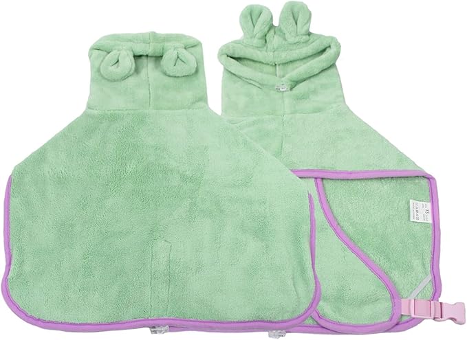 Dog Bathrobe, Microfiber Fast Drying Absorbent Hooded Bath Towel for Puppy Small Medium Large Dog Cat(Green,XS)