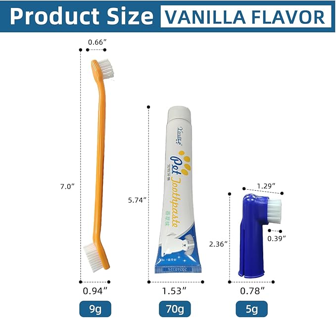 Dog Toothbrush and Toothpaste Kit Vanilla Dog Toothpaste(70g) Soft Nylon Double-Head Dog Toothbrush Dog Finger Toothbrushes Puppy Tooth Brushing Kit Pet Dental Care Kit for Dogs Fresh Breath