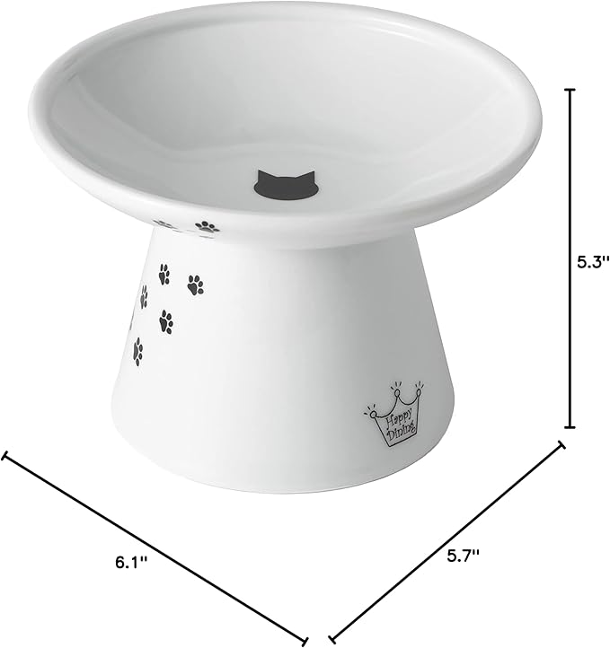 Necoichi Elevated Cat Food Bowl, Ceramic (Porcelain), Whisker-Friendly, Dishwasher & Microwave Safe, Non-Slip Silicone Base, Anti-Vomiting & Neck Fatigue (Cats, Extra Wide, 2-Cups Capacity)