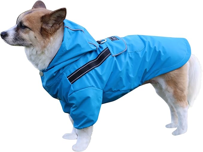JoyDaog Premium Dog Raincoat with Hood for Extra Small Dogs,Outdoor Sports Waterproof Dog Rain Jacket,Puppy Raincoat with Pockets,Blue XS
