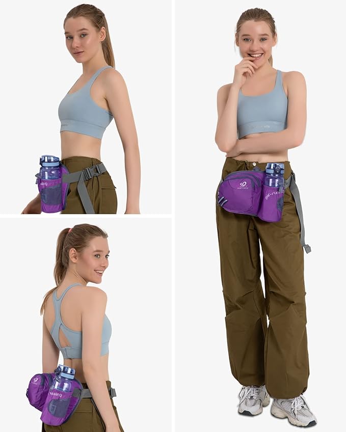 WATERFLY Fanny Pack Waist Bag: Waist Pack for Women Men with Water Bottle Holder Hiking Fanny Pack for Running Walking DogWalking Travel Cycling