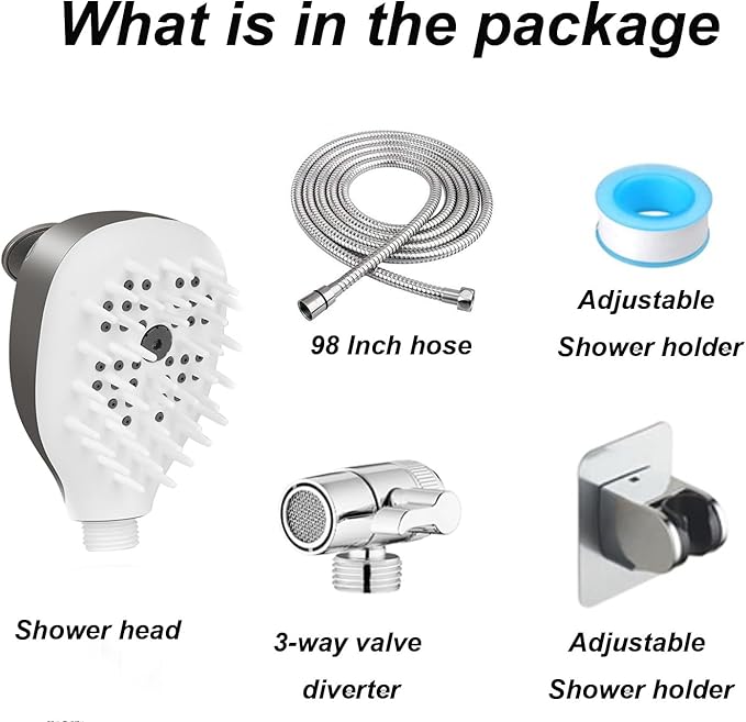 Dog shower sparyer attachment Shower Head with Silicone massage brush for pet dog bathing, Extra long 98'' Hose for Tub faucet Baby & Hair washing, pet bathing supplies
