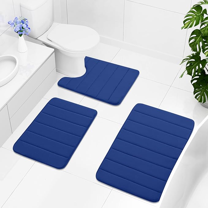 Buganda Memory Foam Bath Mat, 47" x 24", Ultra Soft and Non-Slip Bathroom Rugs, Water Absorbent and Machine Washable Bath Rug Runner for Bathroom, Shower, and Tub, Navy Blue