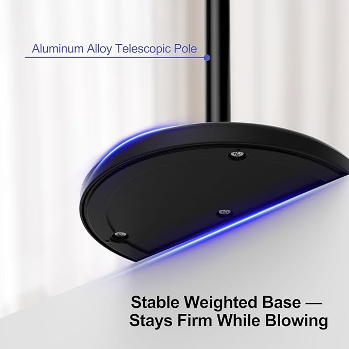 Hair Dryer Stand with 360 Rotating Head, Hands Free, Large Hook,Heavy Duty Base, Adjustable Height, TPU Padded Clip, Aluminum Alloy Holder for Home or Salon (Black)