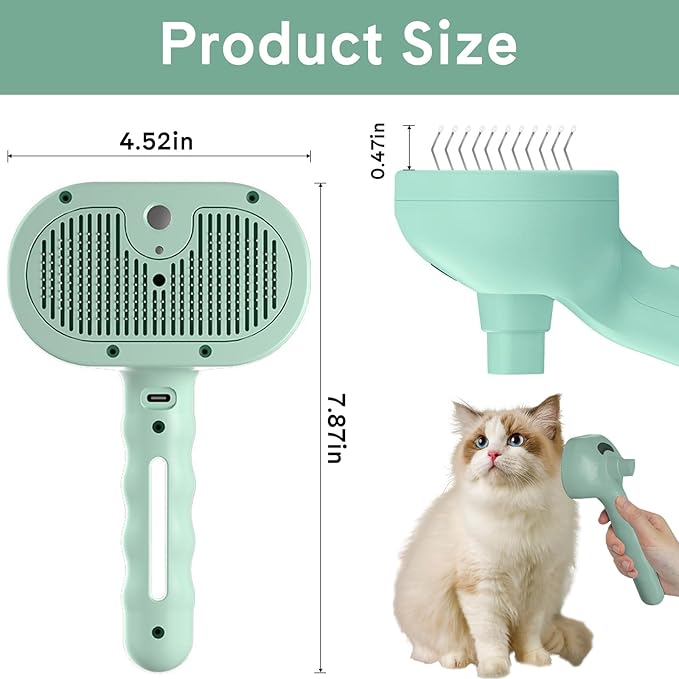 Pet Steam Brush for Dogs & Cats - 3-in-1 Deshedding & Detangling Tool with Steam Spray, Anti-Static Grooming Brush for Long/Short Haired Pets, Waterless Cleaning & Massage(Green)