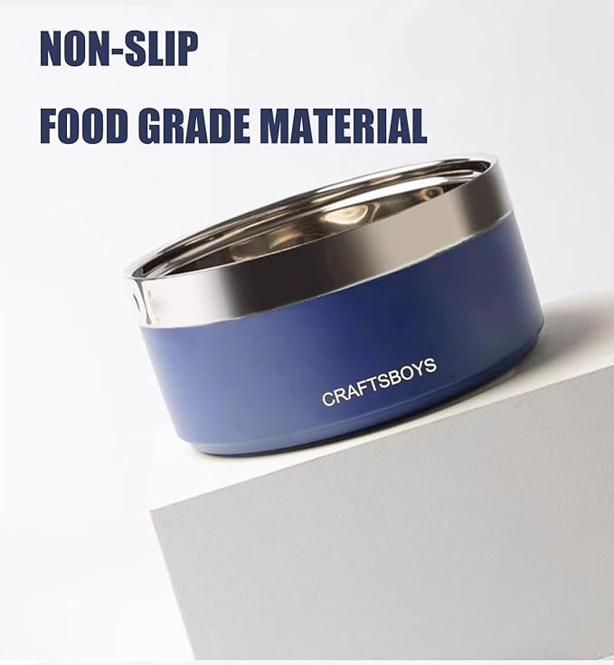 Dog Bowl, Dog Food Water Bowl with Non-Slip Rubber Base, Stainless Steel, Double Wall Small Medium Large Dogs, 32oz, Pack of 2 (Light Blue)