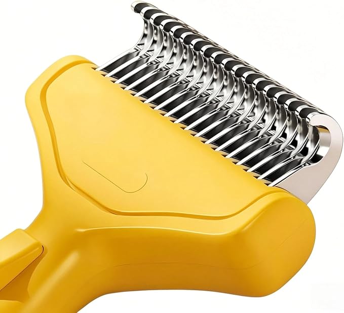 Undercoat Rake for Dogs & Cats, Deshedding Brush for Long haired Pets,Cat Brush for Shedding with Release Button,Best Dematting Comb&Deshedding Tool for Grooming (Lemon Yellow)