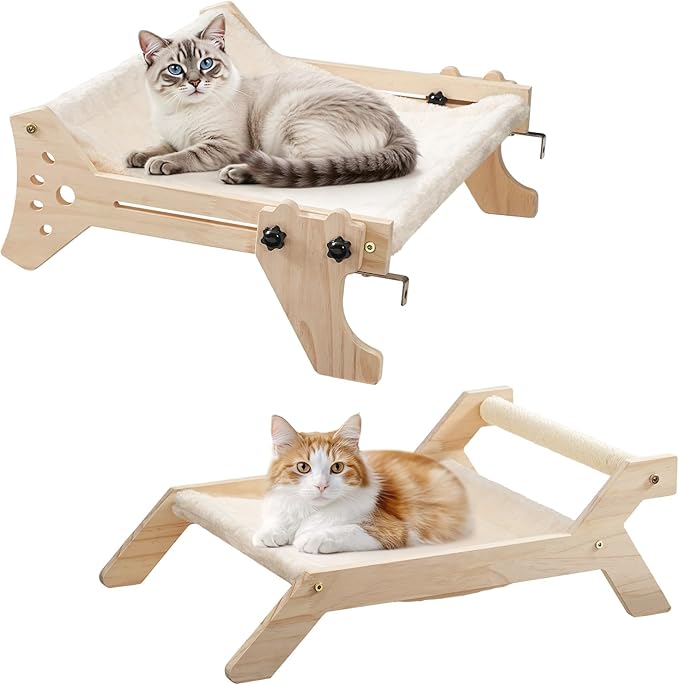 HOOBRO Cat Perch for Window Sill with Bolster, Window Hammock with Soft Plush, Hammock Seat Set of 2 for Indoor Use, Cat Beds for Window and Floor, Natural NL44CS03
