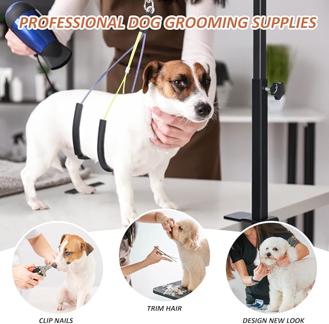 Dog Grooming Arm with Clamp and Grooming Hammock, 36" Height Foldable Dog Grooming Table Arm with No-Sit Holder and Loop Noose, Dog Grooming Stand for Small Medium Dogs at Home or Salon