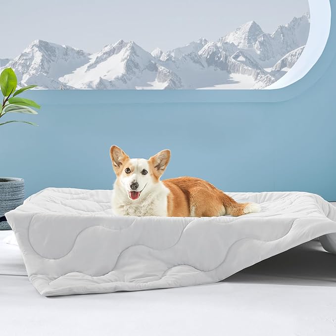 MIXJOY Cooling Blanket for Large Dogs Breathable, Dual-Sided Q-MAX>0.5, Lightweight Pet Cooling Throw Blanket Summer for Sofa & Elevated Dog Bed, Washable Soft Cat Cold Mat Durable, Pearl Grey, 40x50