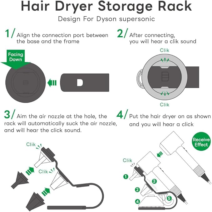 Lomani Hair Dryer Storage Rack for Dyson Hair Dryer Holder for Upgraded Stand Stores 5 Attachments HD03.08.12.15.16.19-Silver