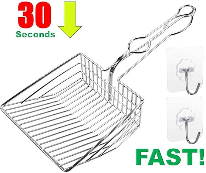 Qualiall All Metal Litter Scoop, Solid Metal Sifter, Cat Litter Scoop Metal Jumbo, Cat Urine Scoop, Litter Scooper with Holder, Litter Scooper Holder, Jumbo Cat Litter Scoop Sifter Scooper Holder
