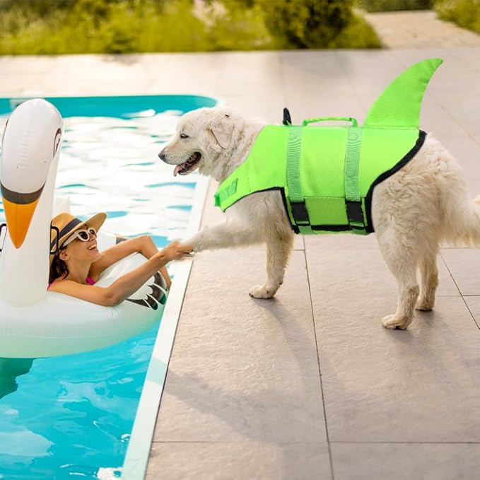 EMUST Dog Life Vest, Dog Life Jacket for Small, Middle, Large Dogs with Rescue Handle Pet Flotation Vest Safety Lifesaver for Swimming Pool Beach Boating, (S,SolidGreen)