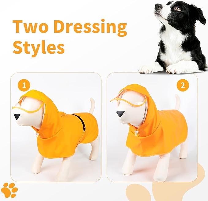 Dog Raincoat, Waterproof Windproof Dog Rain Jacket with Hood, Rain Coat with Leash Hole, Adjustable Raincoat Poncho for Small Medium Large Dogs Outdoor (Yellow, M)