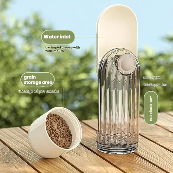 Portable Dog Water Bottle with Food Container, 2-in-1 Pet Water Dispenser & Travel Bowl, Leak-Proof Puppy Water Bottle for Small Dogs & Cats, Perfect for Walking, Hiking, Dog Mom Gifts (Beige)
