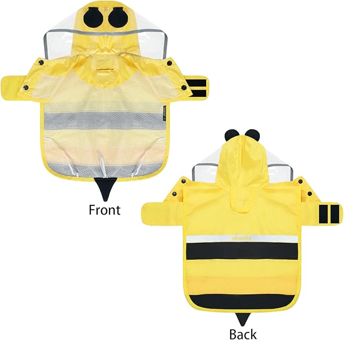 Dog Raincoat, Waterproof Reflective Adjustable Hooded Dog Rain Coat with Leash Hole, Lightweight Breathable Pet Poncho for Dogs (Yellow Bee, Medium(13-22lb))