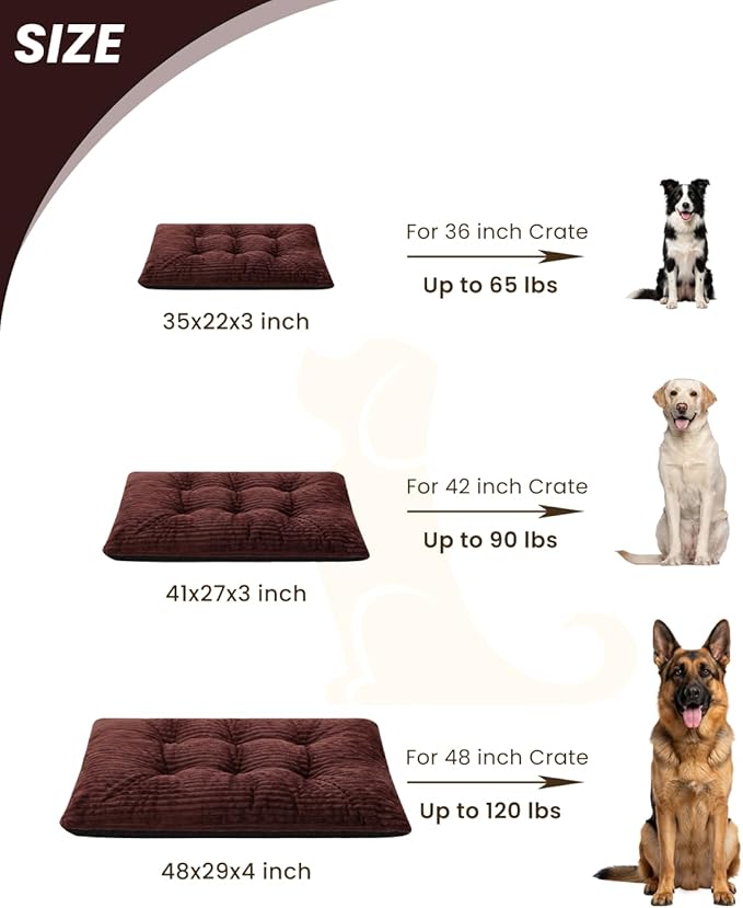 KSIIA Dog Crate Bed Washable Dog Beds for Large Dogs Deluxe Thick Flannel Fluffy Comfy Kennel Pad Anti-Slip & Anti-Scratch Pet Sleeping Mat, 35 x 23 Inch, Brown
