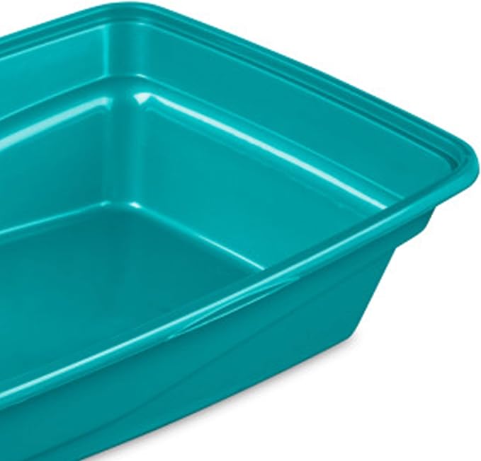 Sterilite Large Cat Litter Pan, High Sides and Low Entry for Easy Access, Plastic, Teal, 6-Pack