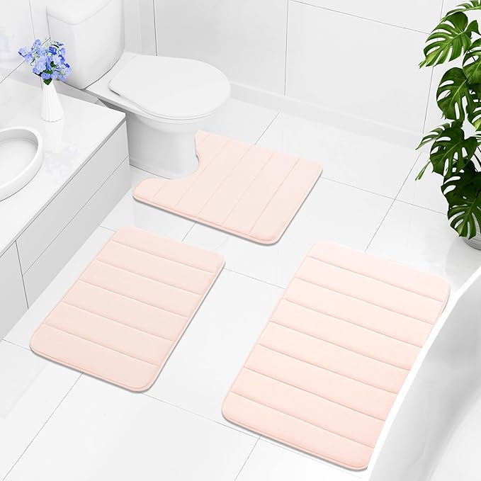 Buganda Memory Foam Bath Mat, 59" x 20", Ultra Soft and Non-Slip Bathroom Rugs, Water Absorbent and Machine Washable Bath Rug Runner for Bathroom, Shower, and Tub, Pink
