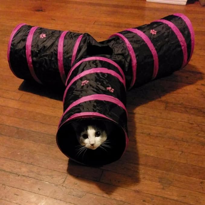 Cat Tunnels, Pet Ferret Rabbit Bunny Tunnels Tubes Subway Habitats, S-Style, DIY Cat Peekaboo Maze House Tent Bed, Kitten Interactive Toy (T-Type 4 Way (Straight))