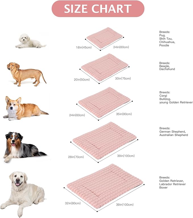 BVAGSS Dog Bed Washable Crate Mattress,Anti-Slip Memory Foam Soft Warm Pet Cushion for Small Medium Dogs, Calming Fluffy Sleeping Kennel Pad XH082 (39''x28'',Pink)