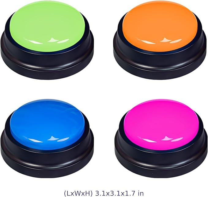 4 Pcs Dog Talking Buttons for Training, Recordable Pet Communication Sound Buzzers, Easy Voice Commands, 3.1 in