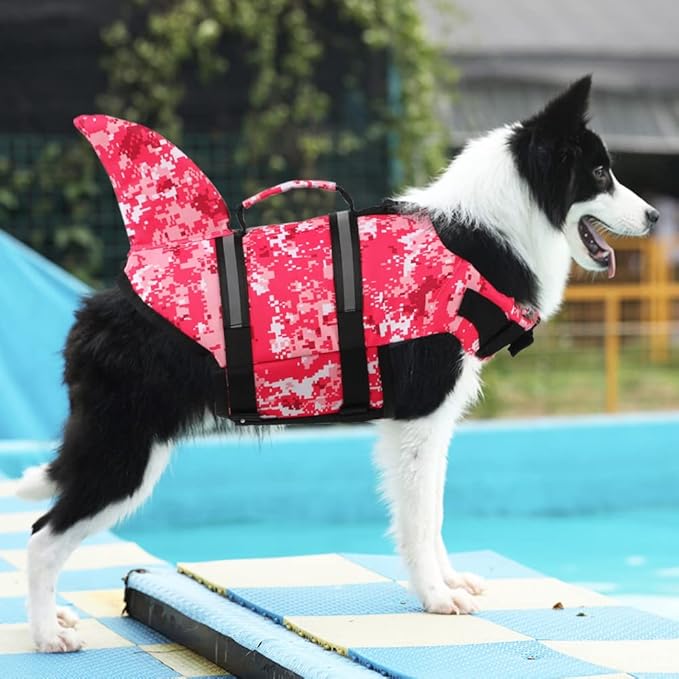 EMUST Large Dog Life Jacket, Dog Life Vests for Swimming, Small/Medium/Large Pet Floating Vest with Rescue Handle for Water at Pool, Beach, Boating (XL,Pink Camouflage)