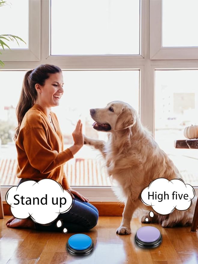 4Pcs Dog Button Pet Communication Button Pet Training Buzzer Battery Operated Recordable Small Clear Talking Button Portable Dog Talking Button for Dog Cat Training Office Home