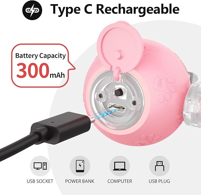 Pink Interactive Cat Toy,Automatic Moving Cat Toys for Bored Indoor Adult Cats,Fast Rolling,Chirping & Motion-Activated Kitty Toys,Fun Gift for Cats with Speedy 2.0 Tail,USB Rechargeable