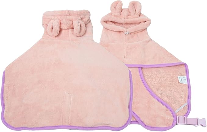 Dog Bathrobe, Microfiber Fast Drying Absorbent Hooded Bath Towel for Puppy Small Medium Large Dog Cat(Pink,M)