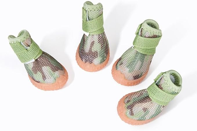 Dog Boots & Paw Protectors for Summer Hot Pavement Puppy Shoes with Anti-Slip Rubber Soles Pet Socks for Small Medium Dogs_3#(Camouflage Green)