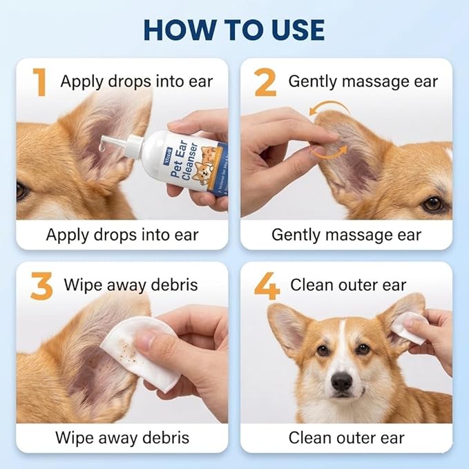 Dog Ear Wash - 180ml Gentle Cat Ear Cleaner Solution, Removes Ear Wax Debris and Ear Odor, Pet Ear Drops Liquid for Routine Ear Care