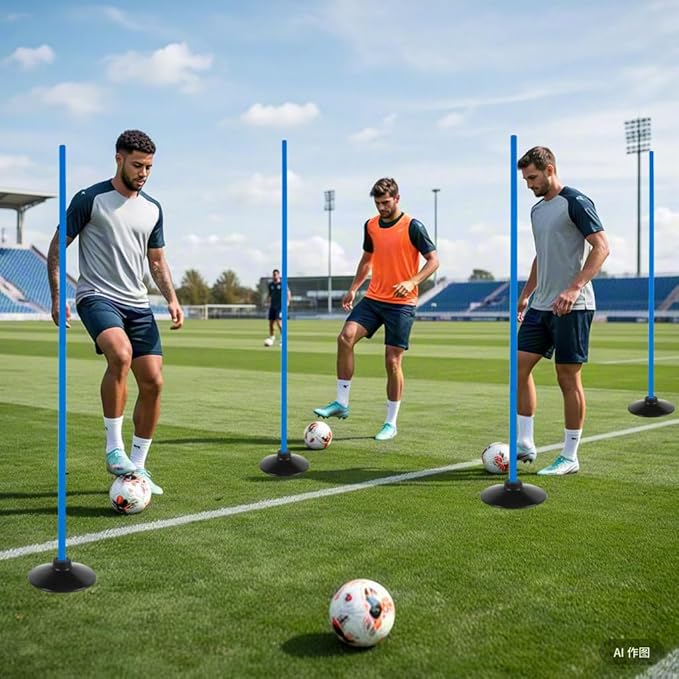 6 Pcs 5 FT Adjustable Agility Training Poles for Soccer,Basketball,Football, Horse,Dog-Speed and Agility Training Equipment Sports Training Poles with Rubber Bases and Bag