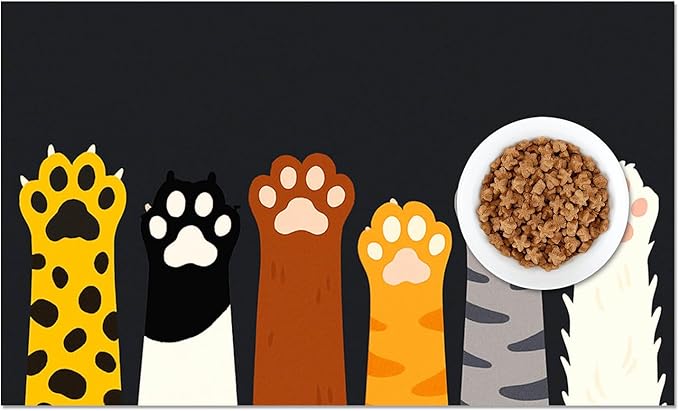 HOMETITUTE Cute Animal Paw Pet Food Mat Non Slip Spill Proof Feeding Pad for Cats Kittens Small Dogs Food and Water Bowl Mat Easy Clean Fast Dry Placemat for Pet Feeding Area Kitchen Decor 20" x 12"