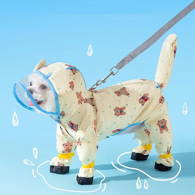 Small Dog Raincoat, Tail Protect Feet Cover Waterproof Dog Rain Jacket Dog Rain Coat for Puppy Small Dogs (Yellow Beaar,XXL)