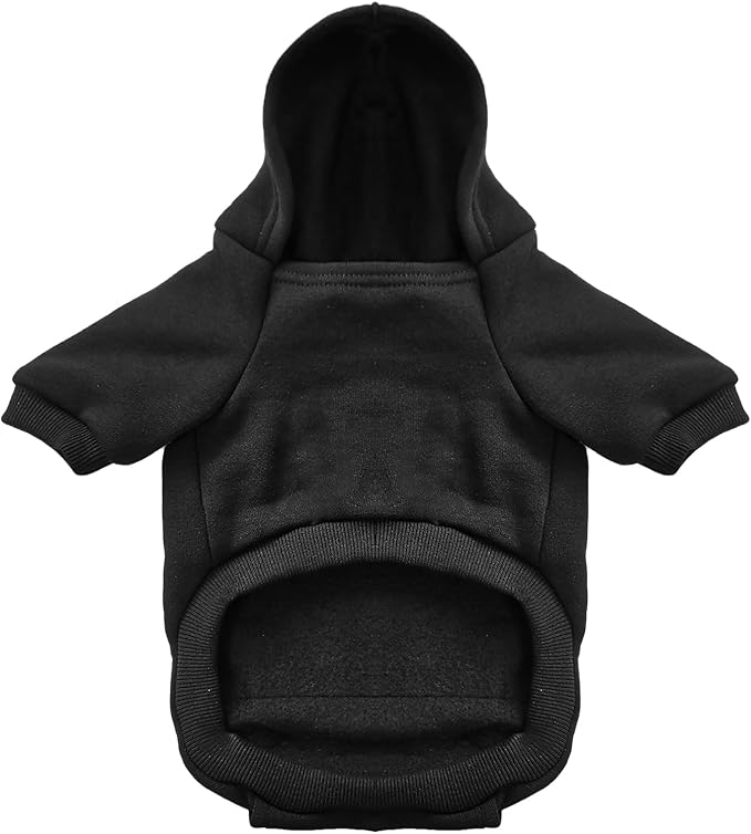 Jecikelon Soft Dog Hoodies for Small Dogs, Fleece Puppy Sweatshirt with Pockets, Warm Winter Cold Weather Coats for Pet Cat, Cute Clothes Puppy Costume (Black, Large)