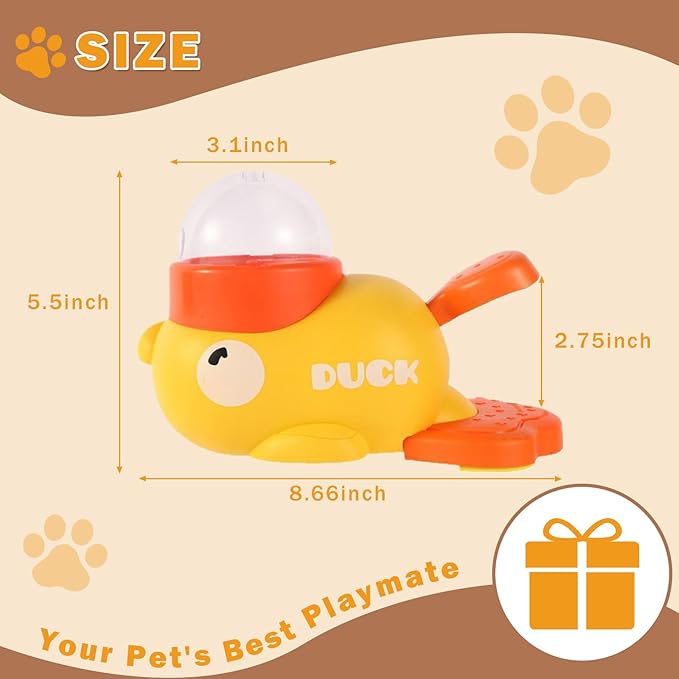 Fanosy Interactive Treat Dispenser Toy for Dogs & Cats - 2-in-1 Food Puzzle Slow Feeder, Durable Cute Duck Shape, IQ Training, Reduces Bloating (Yellow-1)