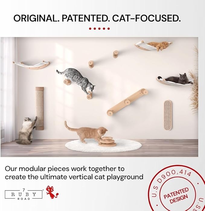 7 Ruby Road Indoor Cat Wall Scratcher — Multidirectional Sisal Scratch Pad & Board for Furniture Protection, Space-Saving Wall or Floor Use, Solid Rubberwood, All Breeds (Natural)