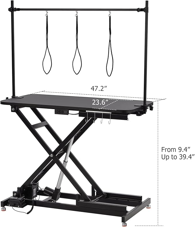 47 in Electric Dog Grooming Table, Heavy Duty, Height Adjustable Professional Pet Grooming Table w/Leveling Wheels, Dog Grooming Arm, Anti Slip Tabletop & Tool Organizer/Dog Grooming Station, Black