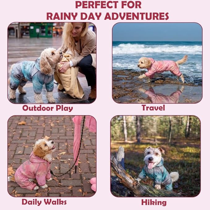 Dog Raincoat with Hood, Full Coverage Dog Rain Suit, Puppy Rain Jacket for Small Dogs Outdoor Use, Pink Watercolor Size L