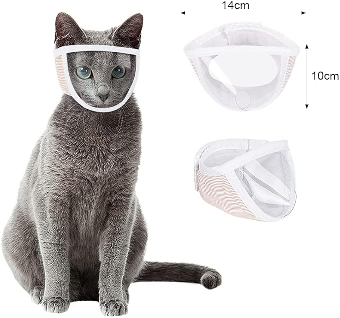 PENINSULA LOVE Breathable Cat Muzzle, Transparent Cat Mouth Cover, Anti-Biting, Adjustable Grooming Mask, Small/Medium, White
