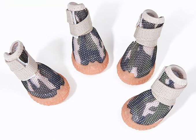 Dog Boots & Paw Protectors for Summer Hot Pavement Puppy Shoes with Anti-Slip Rubber Soles Pet Socks for Small Medium Dogs_2#(Camouflage Khaki)
