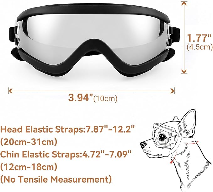 LESYPET Dog Goggles Small Breed, UV Wind Dust Protection Small Dog Sunglasses with Adjustable Strap, Puppy Sunglasses for Outdoor Driving Eye Protection, S