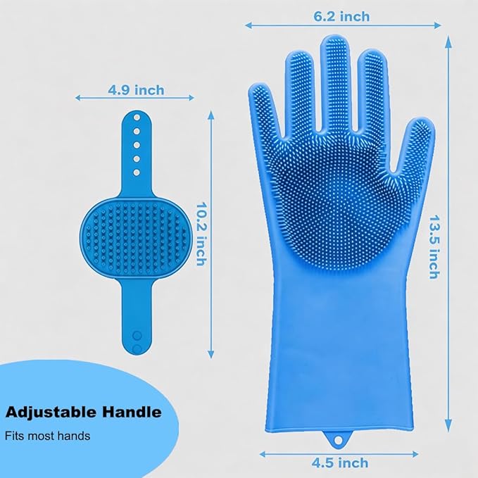 3PCS Dog Bath Supplies - Dog Washing Gloves and Pet Shampoo Brush, Wash Mitt with 3000 Soft Bristles, Adjustable Handle Scrubber for Bath, Massage and Grooming