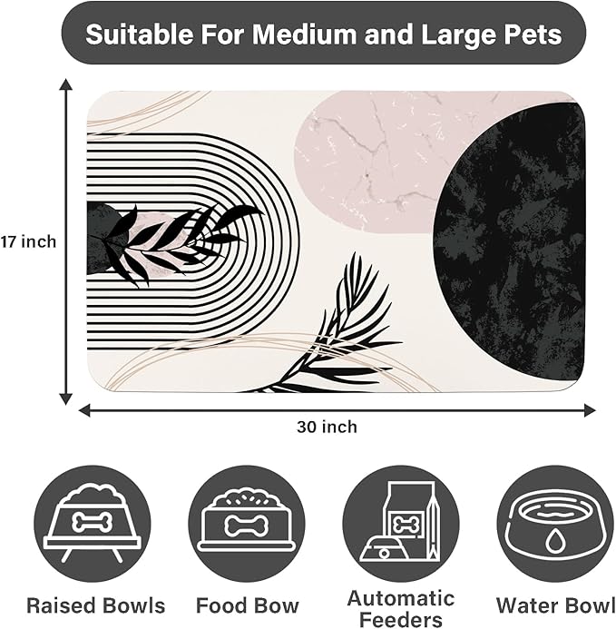Cat Food Mat for Floors Waterproof Dog Mat for Food and Water Bowl Quick Dry Easy to Clean Nonslip Pet Mats, 17 * 30, Simple